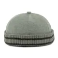 Retro grey knitted docker hat featuring black striped ribbed cuff for autumn and winter - Miki Hat (DZ013) / Adjustable (56-60cm) / Solid Grey