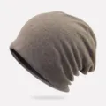 Gorro slouchy marrón sencillo para hombre y mujer, gorro de punto cálido de doble capa. - Forro Térmico (Elástico) / Marrón Claro