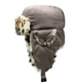 Warmer Winter-Trapper-Hut mit Leopardenmuster-Kunstfellfutter und warmen Ohrenklappen - M (56-58cm) / Grau