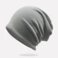 Berretto slouchy grigio per uomo e donna, copricapo in morbido cotone a doppio strato - Senza Fodera (Elastico) / Beige
