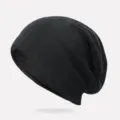 Gorro slouchy negro de doble capa para hombre y mujer, estilo pulóver cálido y suave - Forro Térmico (Elástico) / Negro