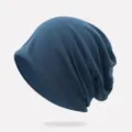 Berretto slouchy blu petrolio versatile per uomo e donna con calore a doppio strato - Senza Fodera (Elastico) / Blu Scuro