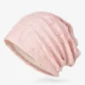Stylish light pink distressed slouchy beanie with breathable stripe texture and ripped design - One Size / Ripped / Pink