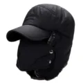 Black men's windproof winter trapper hat with thick lining and detachable face mask - 56-59cm / Black