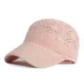 Breathable pink hollow knit baseball cap for women providing stylish sun protection outdoors - Suitable for head circumference approx 54-58cm / Pink
