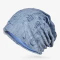 Light blue distressed slouchy beanie with ripped fabric detail for spring and summer - One Size / Ripped / Sapphire Blue