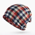 Red and blue plaid slouchy beanie hat for men and women winter fashion accessory - Thin Style (Red Plaid) / One Size