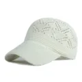 White hollow knit breathable baseball cap with diamond pattern for summer sun protection - Suitable for head circumference approx 54-58cm / Off White