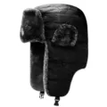 Warme schwarze Uschanka für Herren und Damen mit dickem Kunstfellfutter und Ohrenschutz - Einheitsgröße / Gestreifter Stil / Schwarz