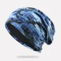 Berretto slouchy mimetico blu a doppio strato in tessuto traspirante per uomo e donna - Senza Fodera (Elastico) / Blu Camouflage