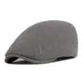 Gorra plana retro de punto gris para hombre y mujer, boina cálida de invierno elegante - 56-59cm (Ajustable) / Gris (Ajustable con Broche)