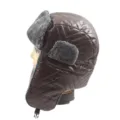 Braune Fliegermütze aus Kunstleder mit grauem Kunstfellbesatz für optimalen Winterschutz - Einheitsgröße / PU-Leder / Kaffeebraun