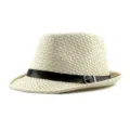 Classic cream straw fedora hat with elegant black belt buckle band for sun protection. - One Size (56-58cm) / Jazz Hat Style / Coarse Grain-Belt Buckle-Beige