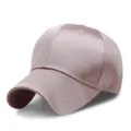 Stylish champagne pink satin baseball cap with breathable fabric for sun protection. - Adjustable (56-59cm) / Structured Curved Brim Plain / Light Pink Plain
