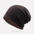 Berretto in maglia marrone scuro per uomo e donna con fodera morbida stile hip-hop - Taglia Unica(56-61cm) / Caffè