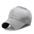 Premium silver grey satin baseball cap with mercerized cotton finish for sun protection - Light Gray Solid