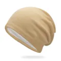 Gorro de punto beige suave para hombre y mujer, gorro cálido de otoño e invierno - Talla Única Elástica 56-60cm / Caqui