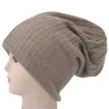 Unisex brown acrylic knitted slouchy beanie for hip hop and streetwear style - One Size(56-61cm) / Khaki