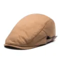 Boina clásica de color camello para hombres y mujeres con correa de cuero ajustable - 56-59cm (Ajustable) / Amarillo Tierra (Ajustable Lateral)