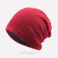 Comfortable red knit slouchy beanie hat for men and women, soft acrylic street style - One Size(56-61cm) / Dark Red