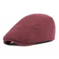 Gorra plana de punto burdeos retro boina para hombre y mujer gorro de invierno informal elegante - 56-59cm (Ajustable) / Rojo Vino (Ajustable con Broche)