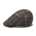 Klassische Woll-Schirmmütze mit Karomuster für Damen und Herren, stilvolle graue Schiebermütze - Einheitsgröße für 56-58cm / Dunkelgraues Gitter