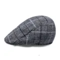 Klassische graue karierte Woll-Schirmmütze mit warmem Karomuster für Damen und Herren - Einheitsgröße für 56-58cm / Blau-Weißes Gingham