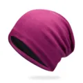 Beanie in maglia magenta con fodera in raso nero per l'autunno e l'inverno freddo - Taglia Unica Elastica 56-60cm / viola-rosso