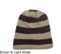 Warm striped knit beanie hat in coffee and light khaki color for men and women - One Size (55-62cm) / Coffee Khaki