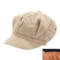 Vintage beige corduroy baker boy hat for women with adjustable elastic back band - Fits 56-58cm Head / Elastic Back Style / Beige