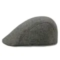 Grey herringbone flat cap for men, British retro newsboy style ivy cap for autumn winter - Adult One Size 56-58cm / Black/Cream/White Herringbone