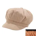 Retro beige corduroy newsboy hat for women featuring a classic baker boy style for fall winter - Fits 56-58cm Head / Elastic Back Style / Khaki