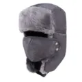 Grey winter trapper hat with plush faux fur lining and matching face mask for cold weather - One Size (56-58cm) / Gray