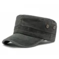 Lässige flache Militärmütze aus gewaschener Baumwolle in Anthrazit mit Vintage-Look - Passend für 55-60cm Kopfumfang / Stil 1-Schwarz