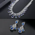 Conjunto de joyas de estilo vintage con collar y pendientes de cristales azules de pera. - Conjunto De Collar Y Pendientes (ZSALI-001-Bu)
