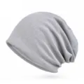 Unisex grey cotton slouchy beanie with granular textured knit for casual outdoor wear - 57-60cm (Elastic) / Gray