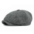 Classic grey and black herringbone newsboy cap with vintage British baker boy style. - One Size (Fits 56-59cm) / Style 1 (No Side Label) / Light Gray