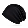 Premium black cotton textured knitted slouchy beanie hat for men and women street style - 57-60cm (Elastic) / Black