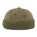 Distressed olive green knit landlord hat with ribbed rolled edge and retro style - Miki Hat (DZ013) / Adjustable (56-60cm) / Distressed Army Green