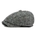 Classic retro black and grey herringbone pattern newsboy cap for stylish men and women - One Size (Fits 56-59cm) / Style 2 / Black and White