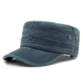 Lässige flache Militärmütze aus gewaschener Baumwolle im Vintage-Look in blaugrauer Farbe - Passend für 55-60cm Kopfumfang / Stil 1-Navy Blau