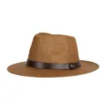 Sombrero de paja Panamá marrón para hombre con banda de cuero y hebilla metálica M. - Talla Única Se Ajusta a 57CM / Logo M Café