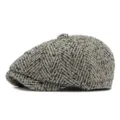 Classic vintage herringbone pattern newsboy hat in grey black for men and women - One Size (Fits 56-59cm) / Style 2 / Beige