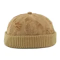 Vintage camel distressed knit docker hat featuring a ribbed rolled-up cuff design - Miki Hat (DZ013) / Adjustable (56-60cm) / Distressed Khaki