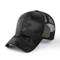 Gorra de béisbol de malla de camuflaje negro transpirable para deportes de verano - Circunferencia de la Cabeza 56-59cm (Talla Normal) / Estilo de 6 Paneles con Malla Posterior / Negro