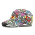 Stijlvolle honkbalpet met kleurrijke sneaker graffiti print en een gebogen klep ontwerp - Stijl 1 / Grijs