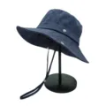 Cappello da pescatore uomo protezione solare asciugatura rapida con laccio, blu navy - 56-59cm (normal size) / Polyester Lining No Drawstring Style / Blu navy