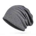 Classic grey cotton textured knit slouchy beanie for men and women, street style - 57-60cm (Elastic) / Dark Gray