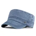 Vintage gewassen katoenen platte militaire pet in lichtblauw voor heren en dames - Geschikt voor Hoofdomtrek 55-60cm / Stijl 2 Denimblauw