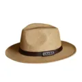 Cappello Panama estivo in paglia a tesa larga con fascia in pelle marrone scuro - Taglia Unica per 57CM / Multi-Lettera Cachi
